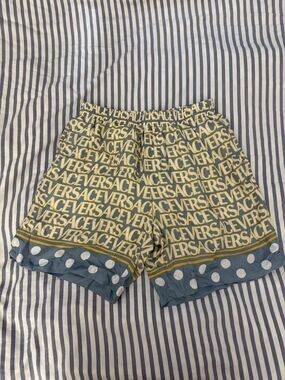 Versace Silk Logo Shorts Blue & Yellow